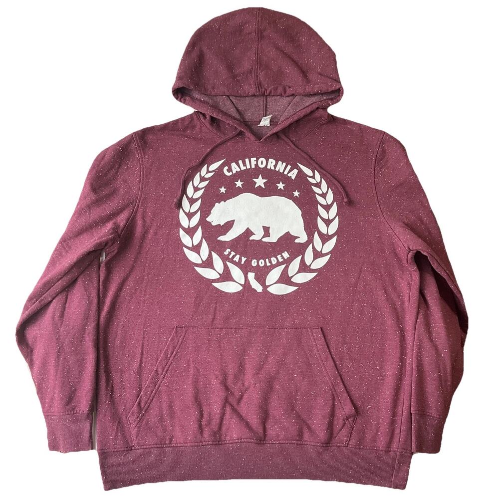 Hybrid California Men Fleece Hoodie L Maroon California Bear Logo Graphic Print